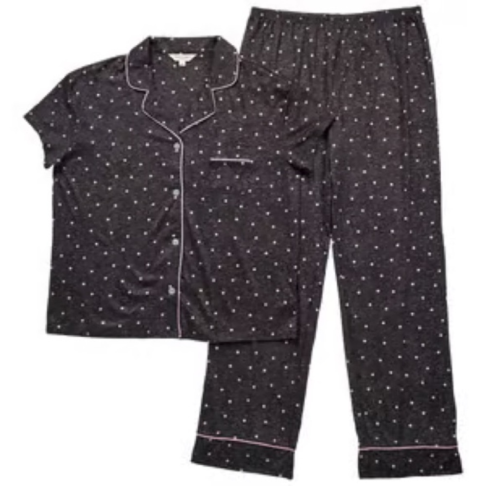 Laura Ashley Charcoal Pajama Set with pink Dots